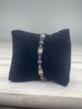 Sterling Silver Bali Style Pearl Beaded Bracelet Vintage Inspired